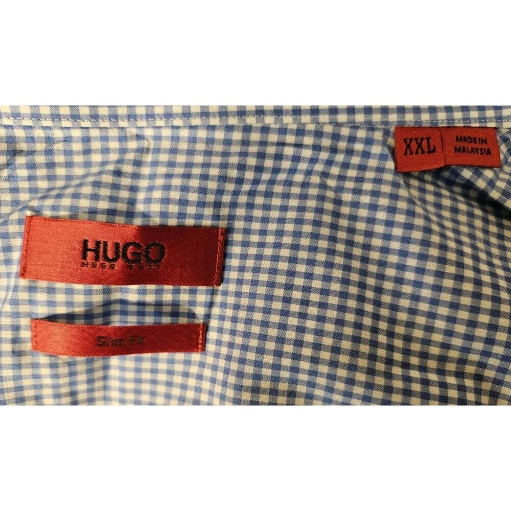 HUGO BOSS Elisha Slim Fit Blue Check Long Sleeve Casual Shirt 2XL